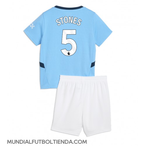 Camiseta Manchester City John Stones #5 Primera Equipación Replica 2024-25 para niños mangas cortas (+ Pantalones cortos)